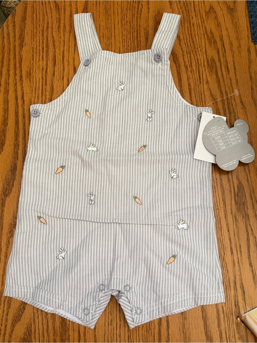 Baby Essentials Gray Striped Bunny & Carrot Romper